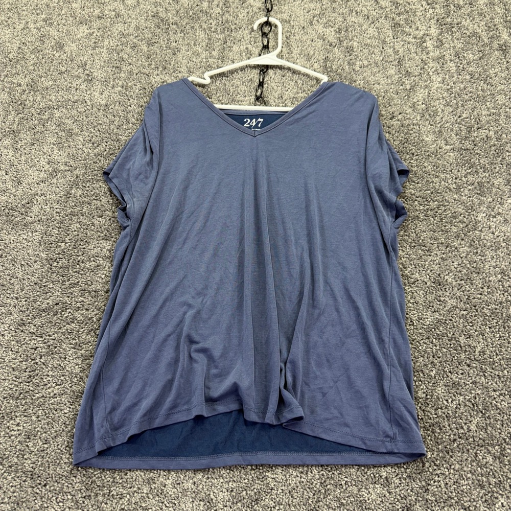 24/7 by maurices Top Womens Extra Large Blue V Neck Short Sleeve Modal Blend XL
